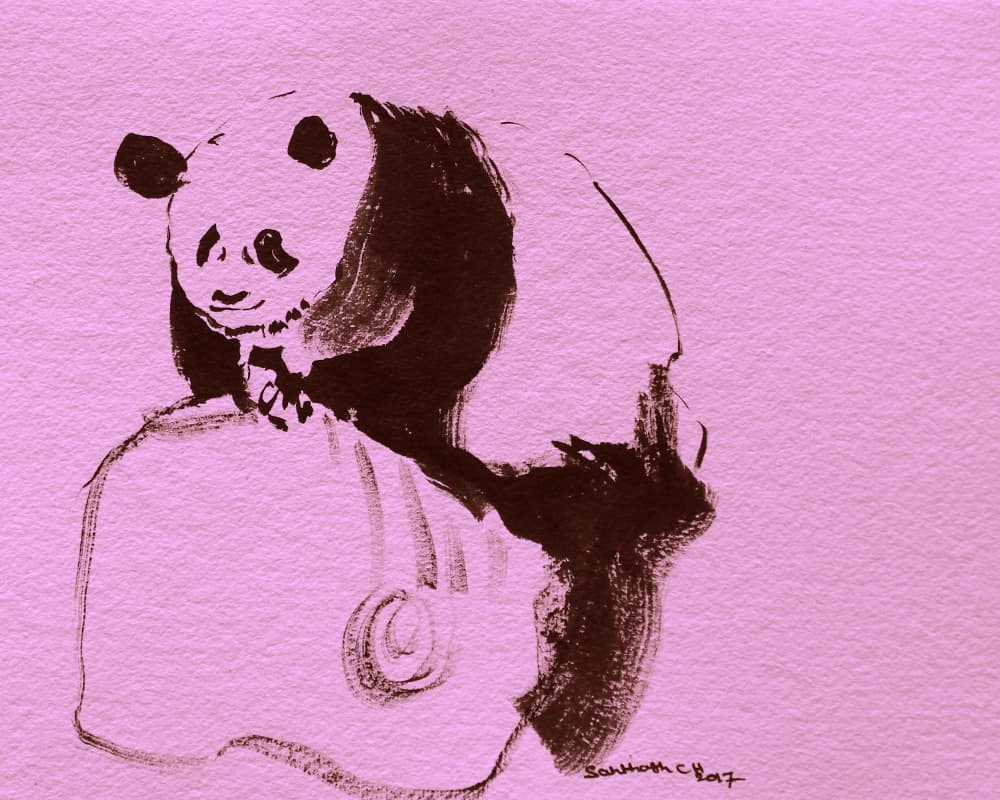 Pink Panda Sketch by Santhosh ch — canvas wall art