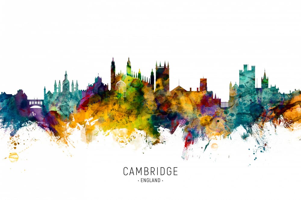 Colorful Cambridge Skyline by Michael Tompsett — canvas wall art