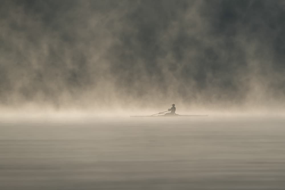 Misty Morning Rower by Hannah & Wei — canvas wall art