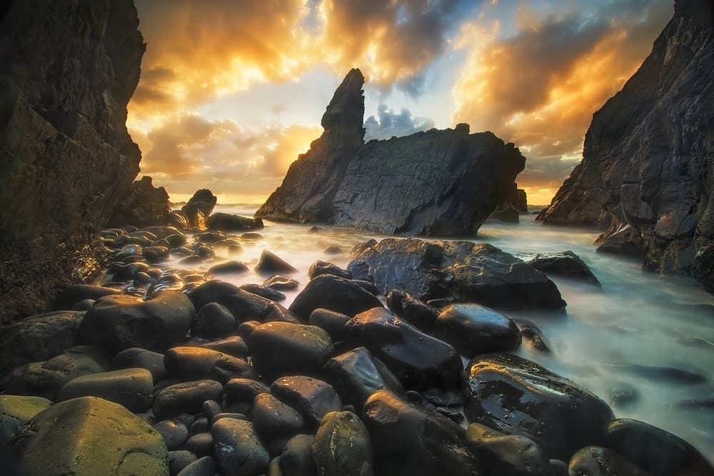 Golden Rocks Sunset Cove by Yan Zhang — canvas wall art