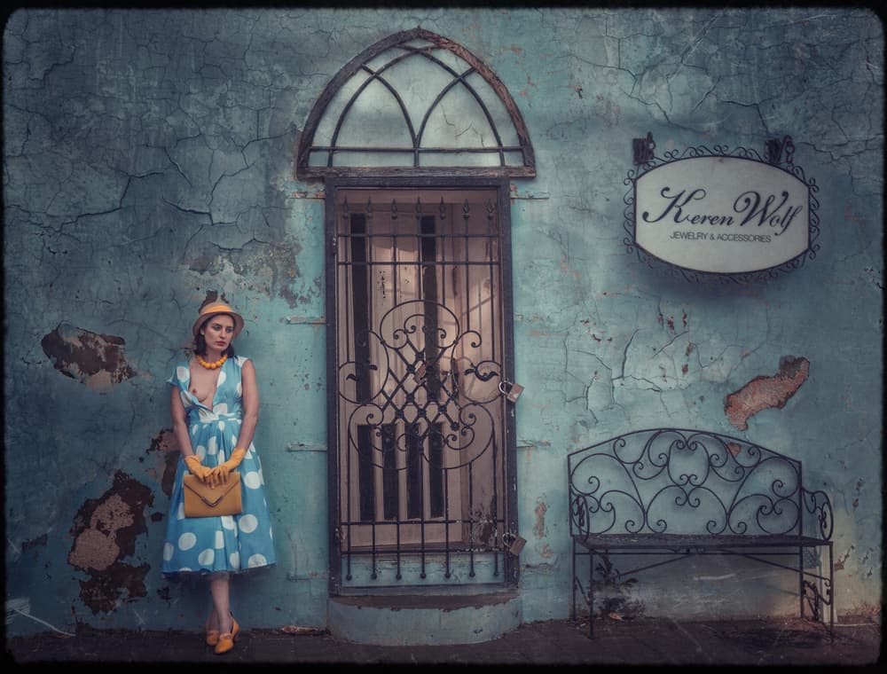 Elegant Woman Blue Wall by Evgeny Loza — canvas wall art