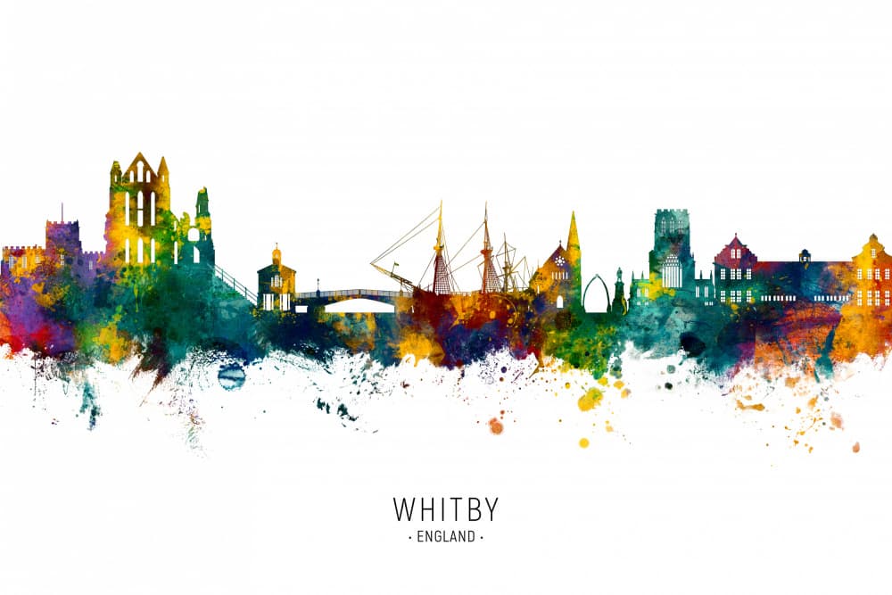 Colorful Whitby Town by Michael Tompsett — canvas wall art