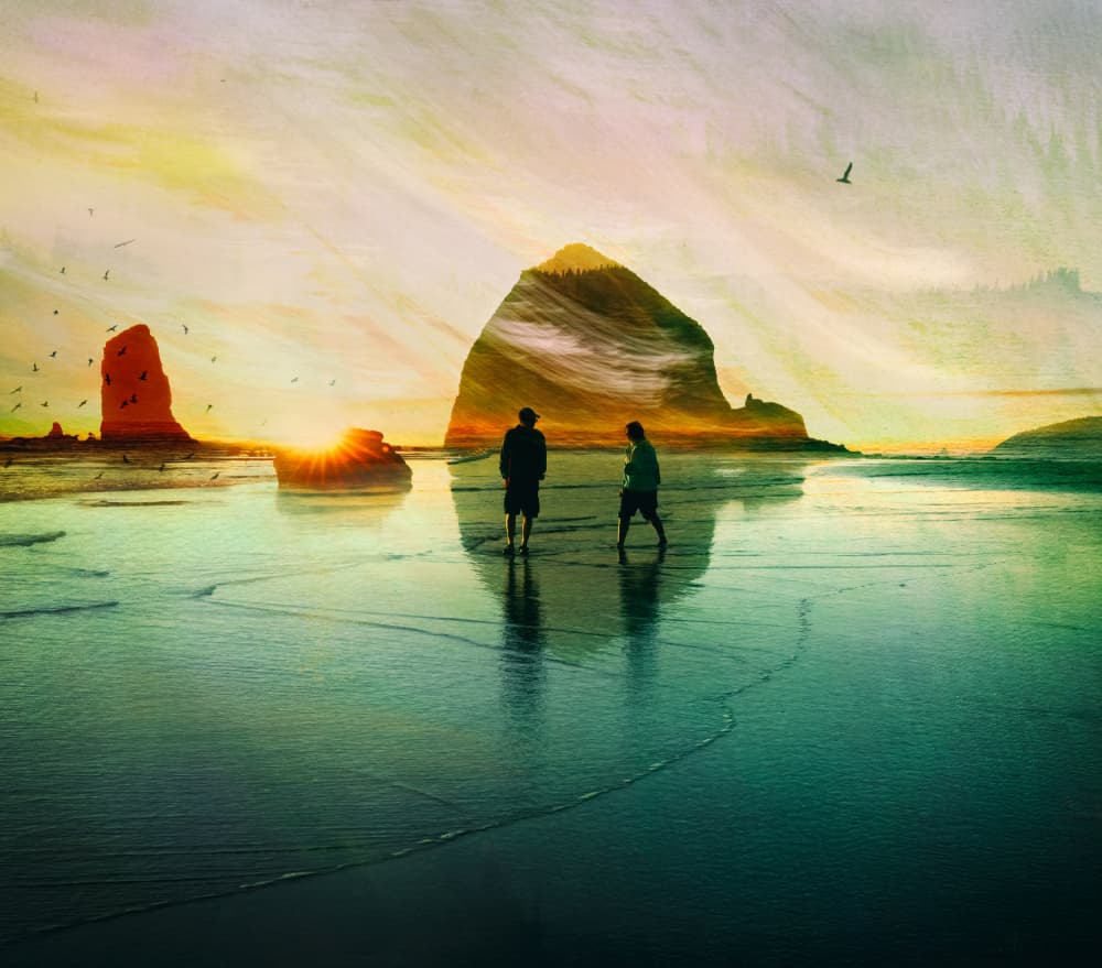 Coastal Sunset Walk by Shenshen Dou — canvas wall art