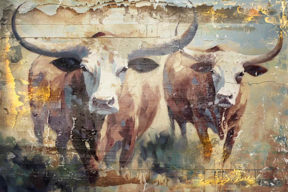 Weathered Longhorn Bulls by Rafal Kulik — canvas wall art