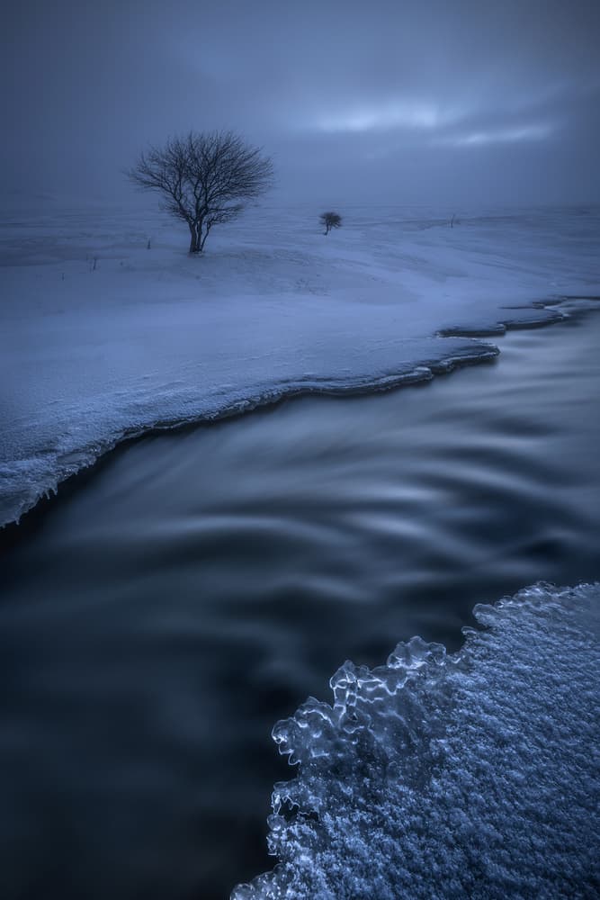Tranquil Winter Stream by TIANQI — canvas wall art