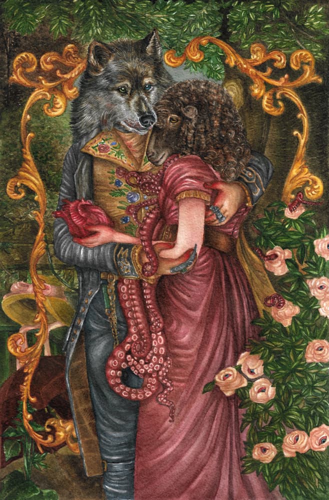Wolf And Sheep Embrace by Nicole Bustamante — canvas wall art