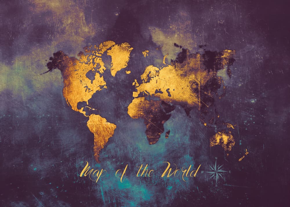 Golden World Map by Justyna Jaszke — canvas wall art