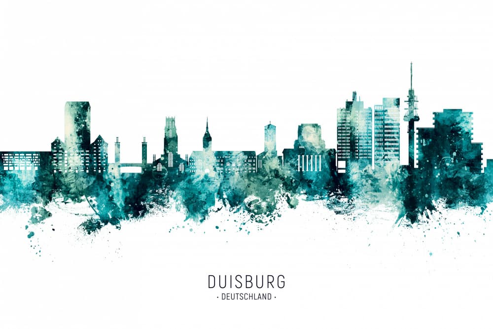 Duisburg Teal Skyline by Michael Tompsett — canvas wall art