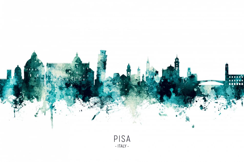 Pisa Watercolor Skyline by Michael Tompsett — canvas wall art