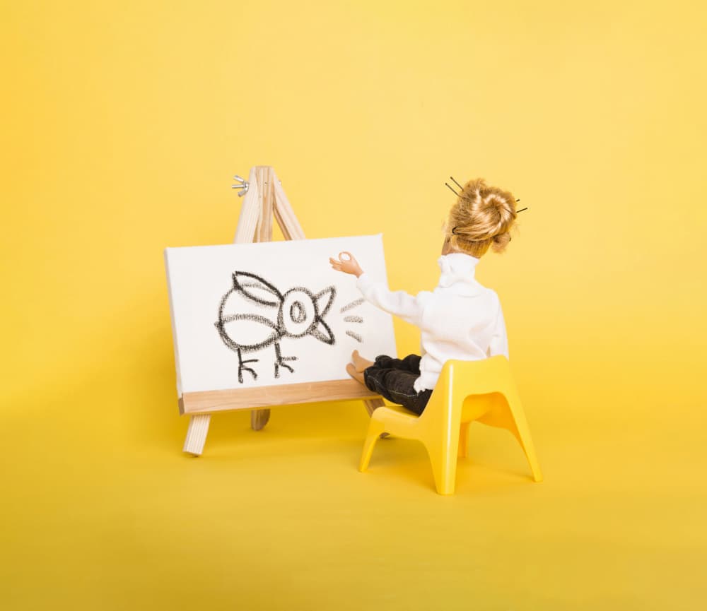 Creative Doll Drawing Bird by Julia Ramiro — canvas wall art