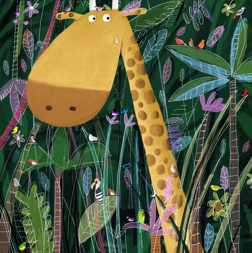 Happy Giraffe and Friends by Carla Daly — canvas wall art