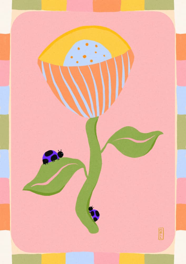 Pastel Flower Ladybugs by Dirkie Nell — canvas wall art