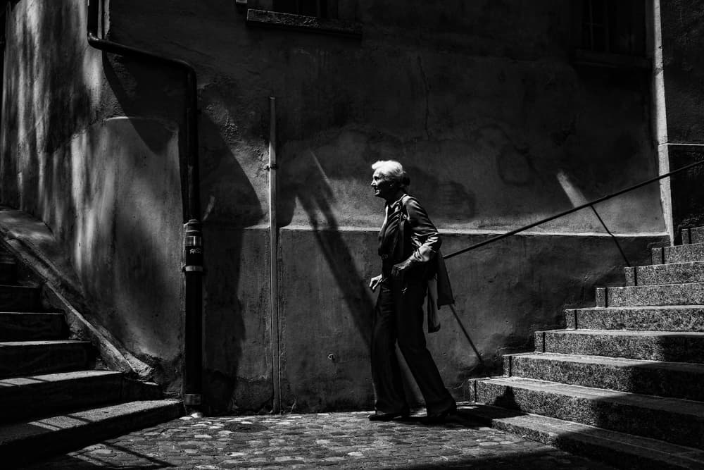 Old Woman City Steps by WalkTheCamera — canvas wall art