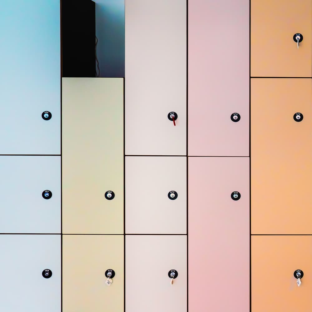Pastel Locker Grid by Luc Vangindertael (laGrange) — canvas wall art