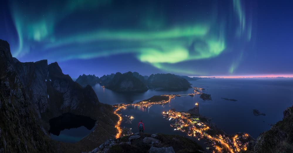 Northern Lights Fjord Village by Carlos F. Turienzo — canvas wall art