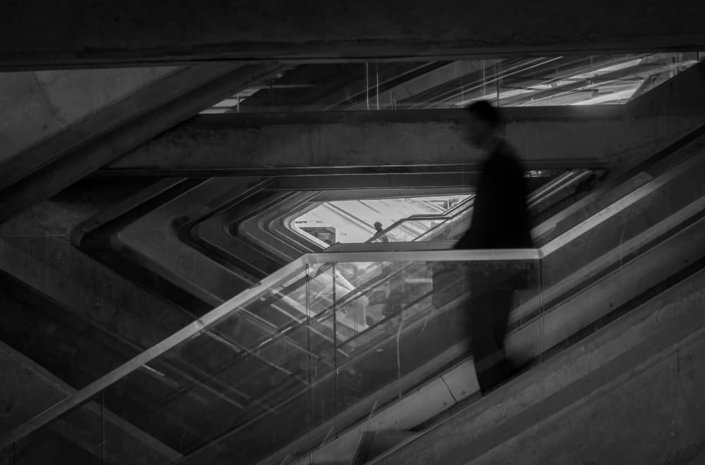 Blurred Escalator Ascent by Michel Groleau — canvas wall art