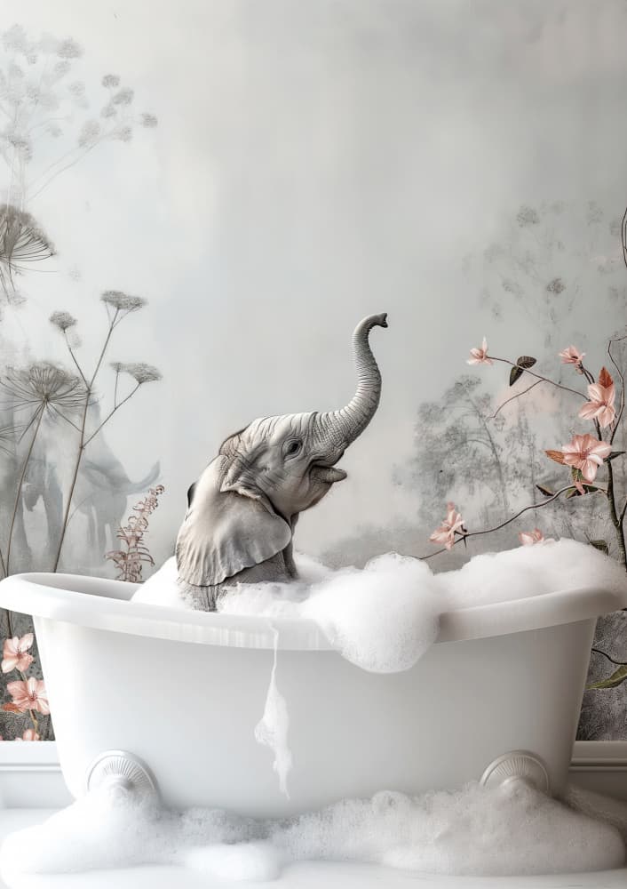 Baby Elephant Bubble Bath by Niky Rahner — canvas wall art