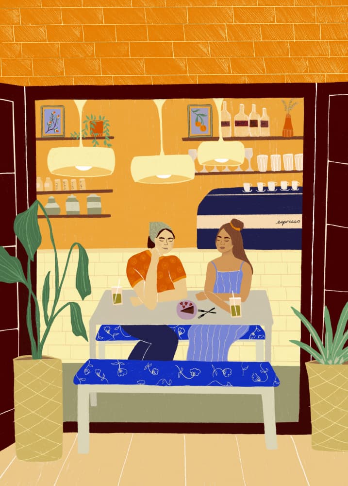 Cozy Cafe Talk by Elsa Eleni — canvas wall art