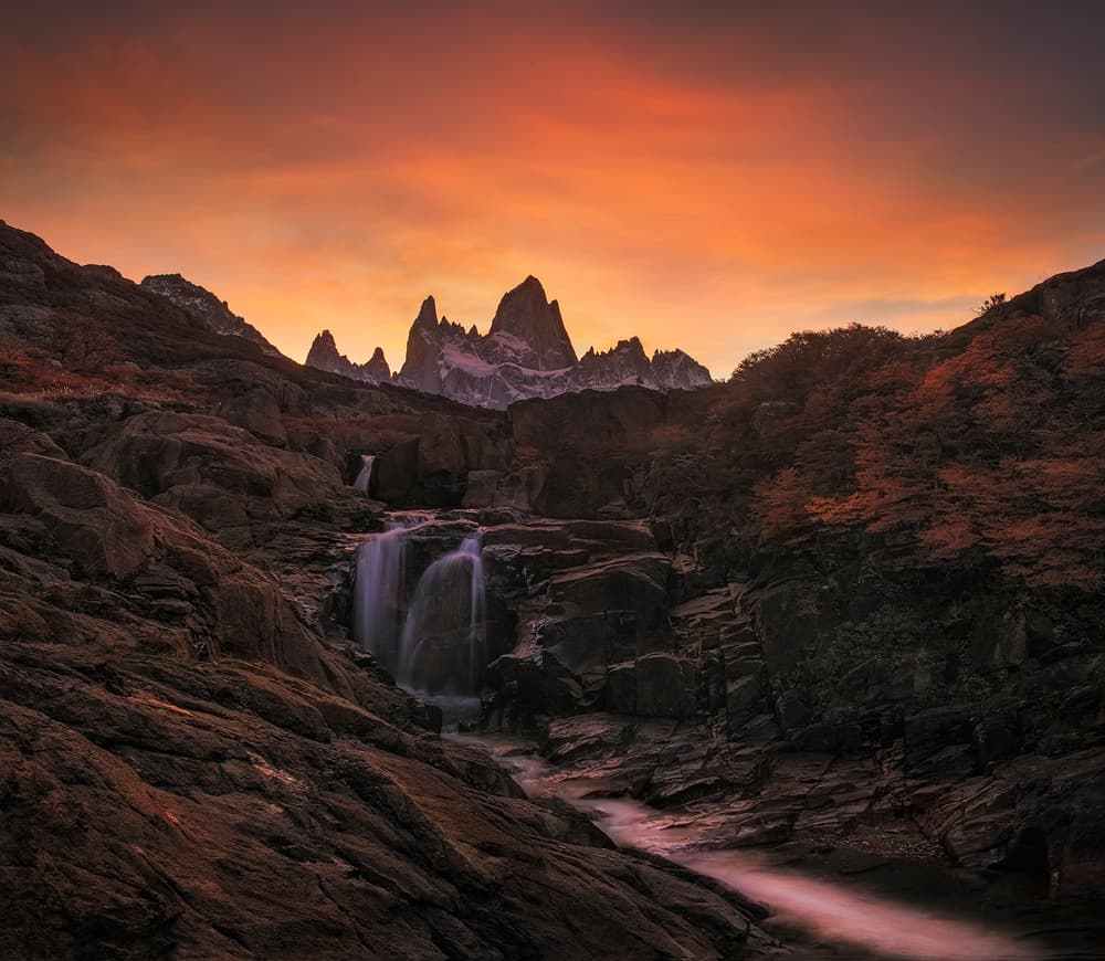 Patagonia Autumn Waterfall by Yan Zhang — canvas wall art