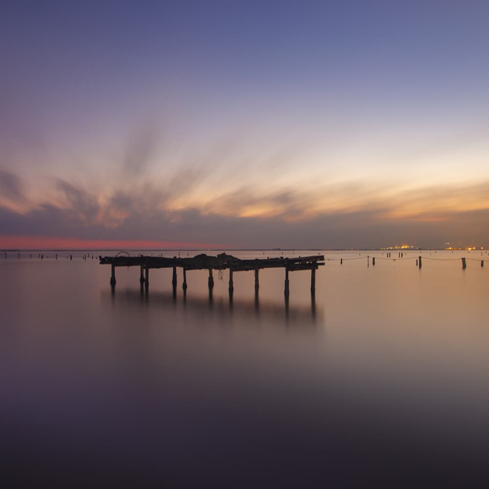 Tranquil Pier Twilight by JUAN CARLOS HERVÁS MARTÍNEZ — canvas wall art