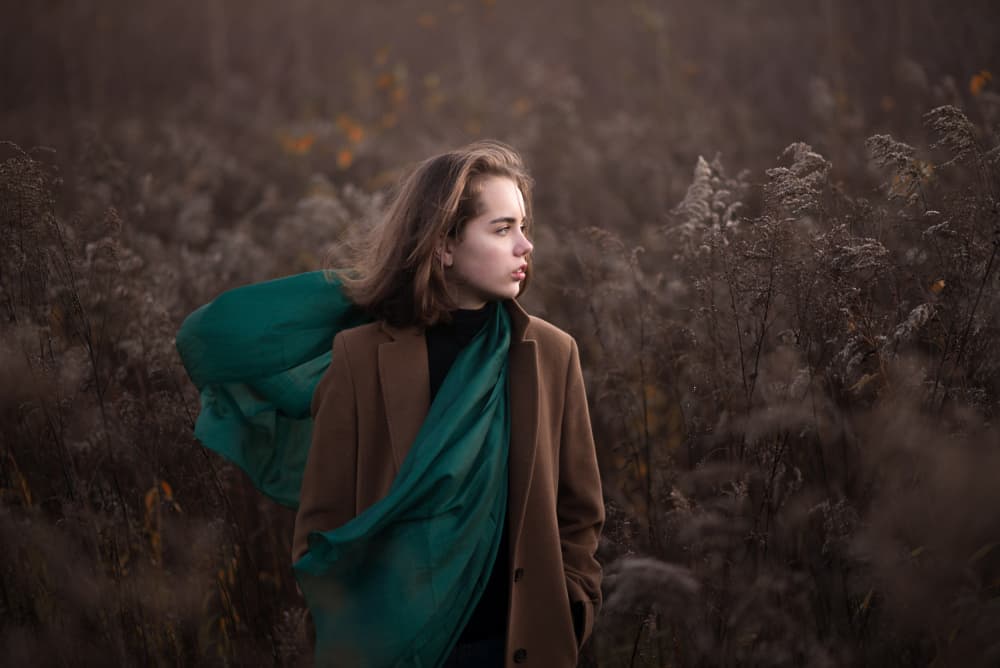 Autumn Woman Green Scarf by Małgorzata Masarz — canvas wall art