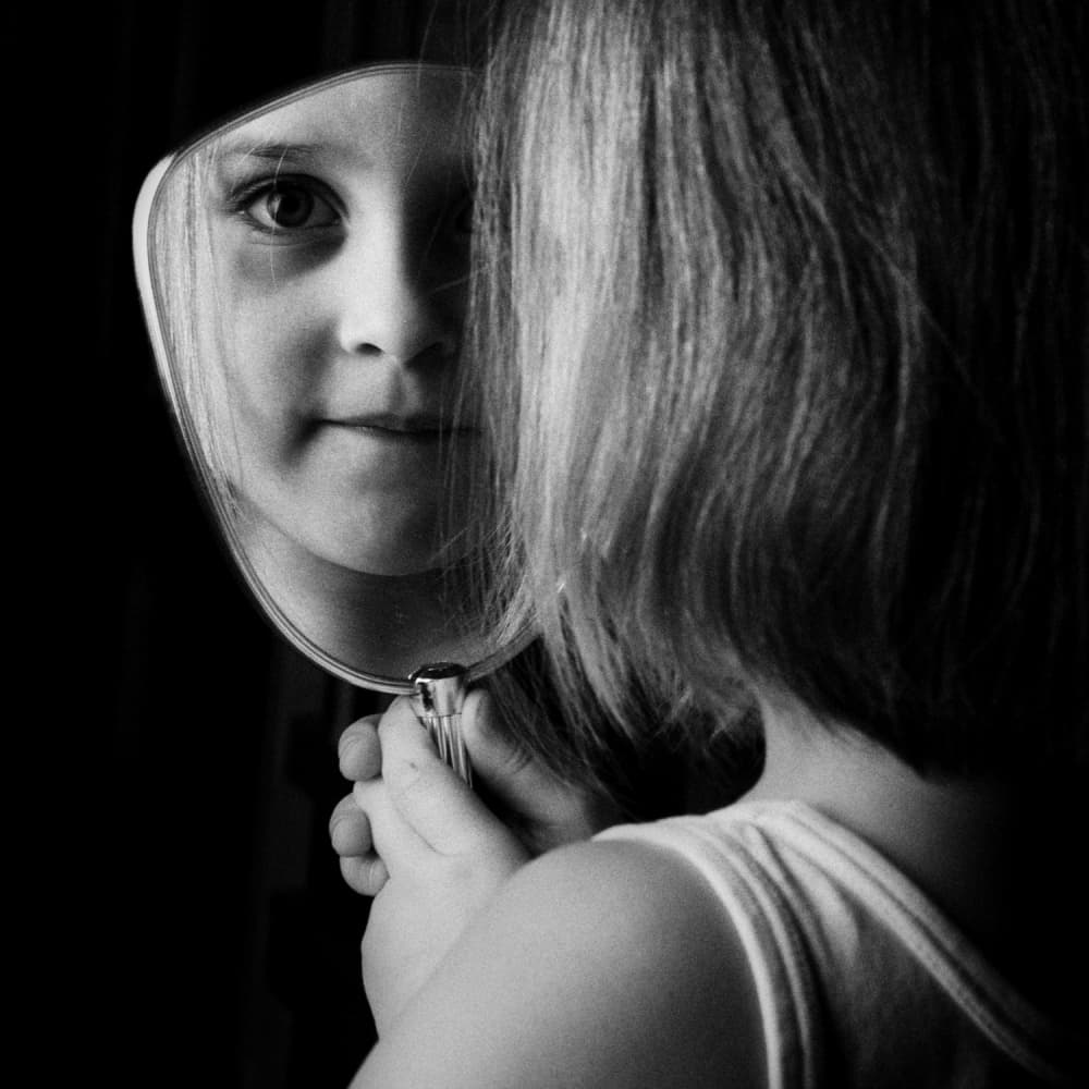 Child's Mirror Gaze by Mirjam Delrue — canvas wall art