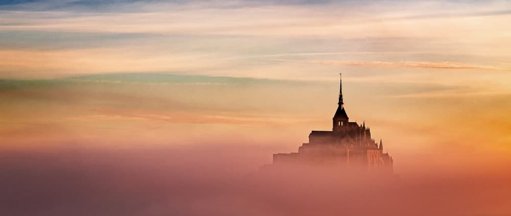 Misty Mont Saint-Michel Sunset by Stefan Nielsen — canvas wall art