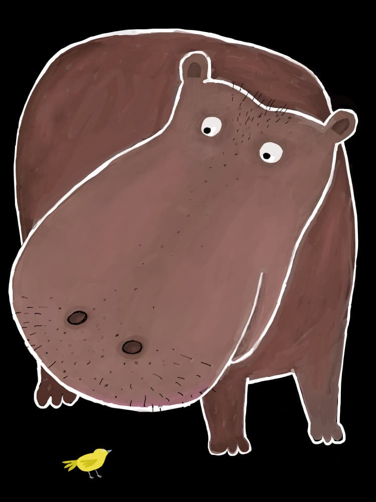 Curious Hippo And Bird by Carla Daly — canvas wall art