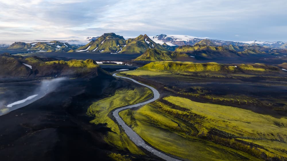 Green Volcanic River Valley by James Bian — canvas wall art