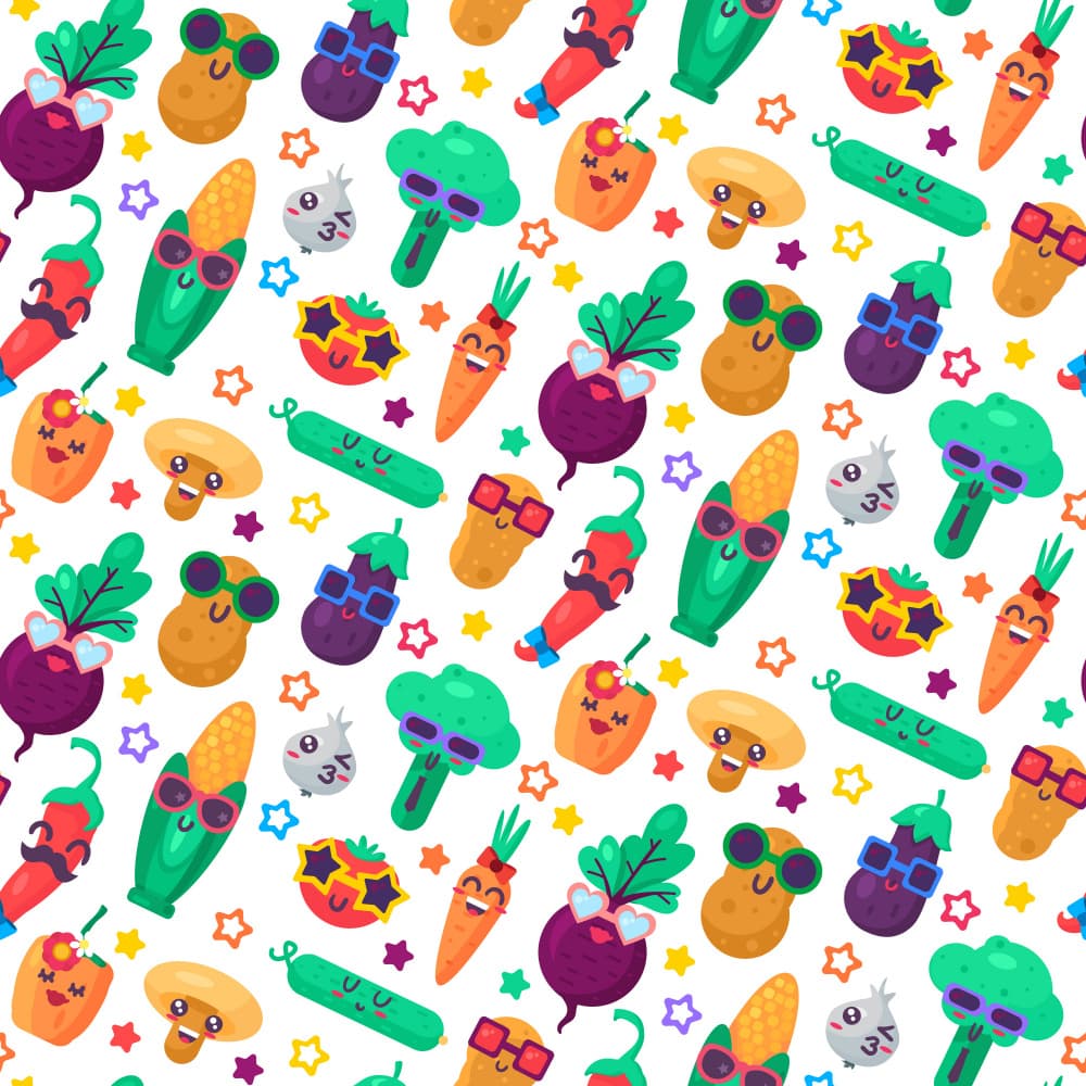 Happy Cartoon Vegetables by Marika Barsrsind — canvas wall art