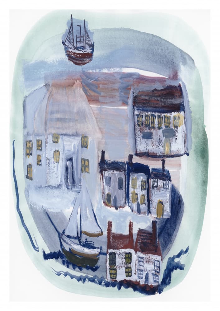 Charming Harbor Village by cartissi — canvas wall art