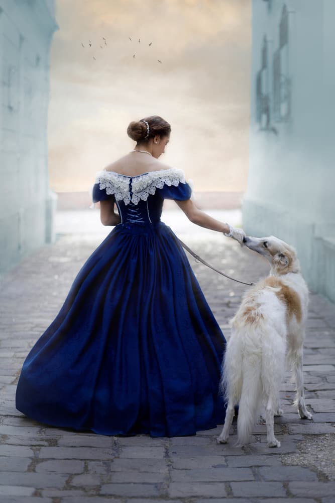 Victorian Lady and Borzoi by Ildiko Neer — canvas wall art