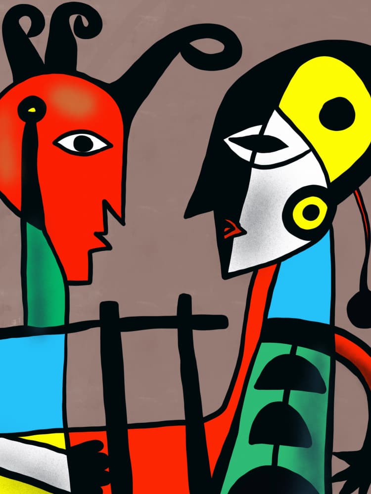 Vibrant Cubist Faces by Little Dean — canvas wall art