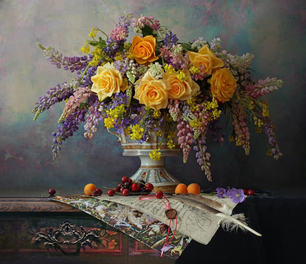 Elegant Floral Still Life by Andrey Morozov — canvas wall art