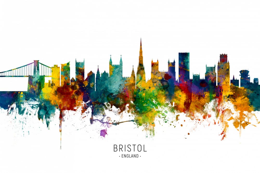 Colorful Bristol Skyline by Michael Tompsett — canvas wall art