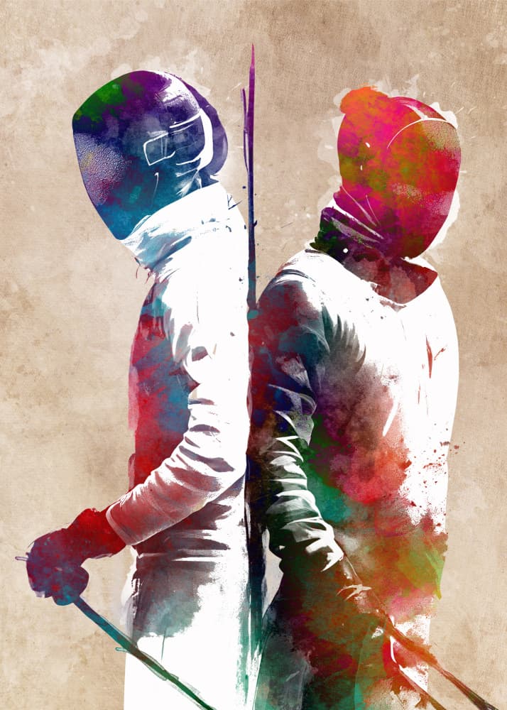Colorful Fencing Duel by Justyna Jaszke — canvas wall art