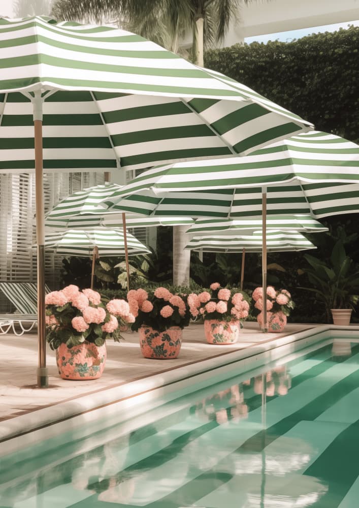 Green Stripes Poolside Retreat by Talitha McQueen — canvas wall art