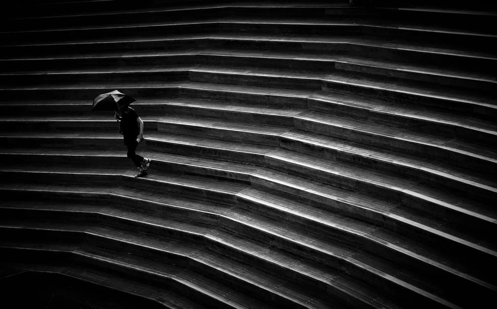 Monochrome Steps Walk by Reiko kiri — canvas wall art