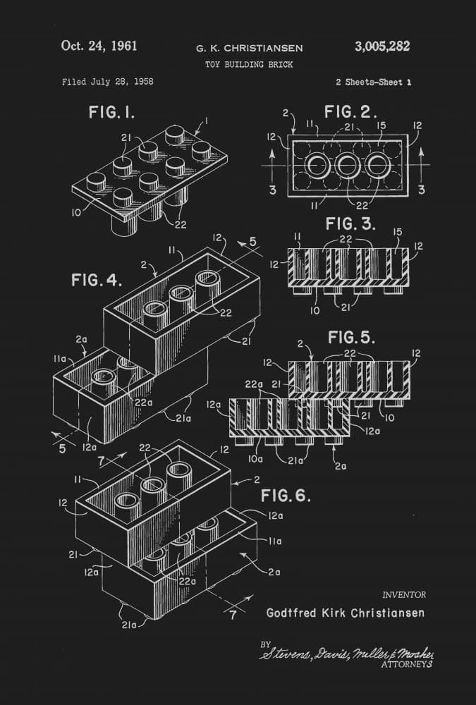 Lego Brick Patent by Florent Bodart — canvas wall art