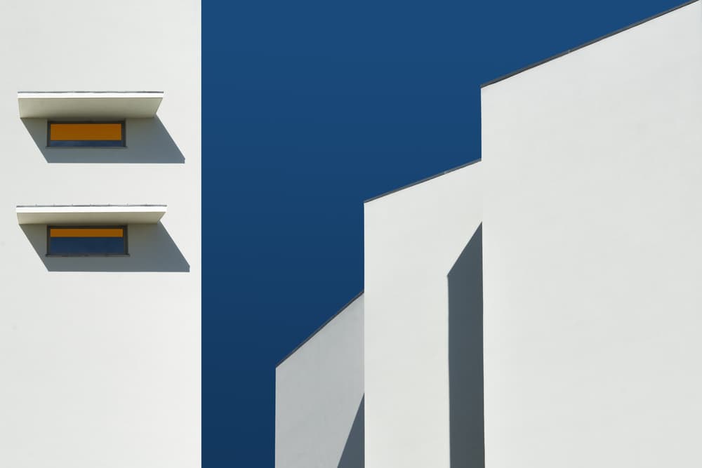 Geometric Blue Sky Architecture by Luc Vangindertael (laGrange) — canvas wall art