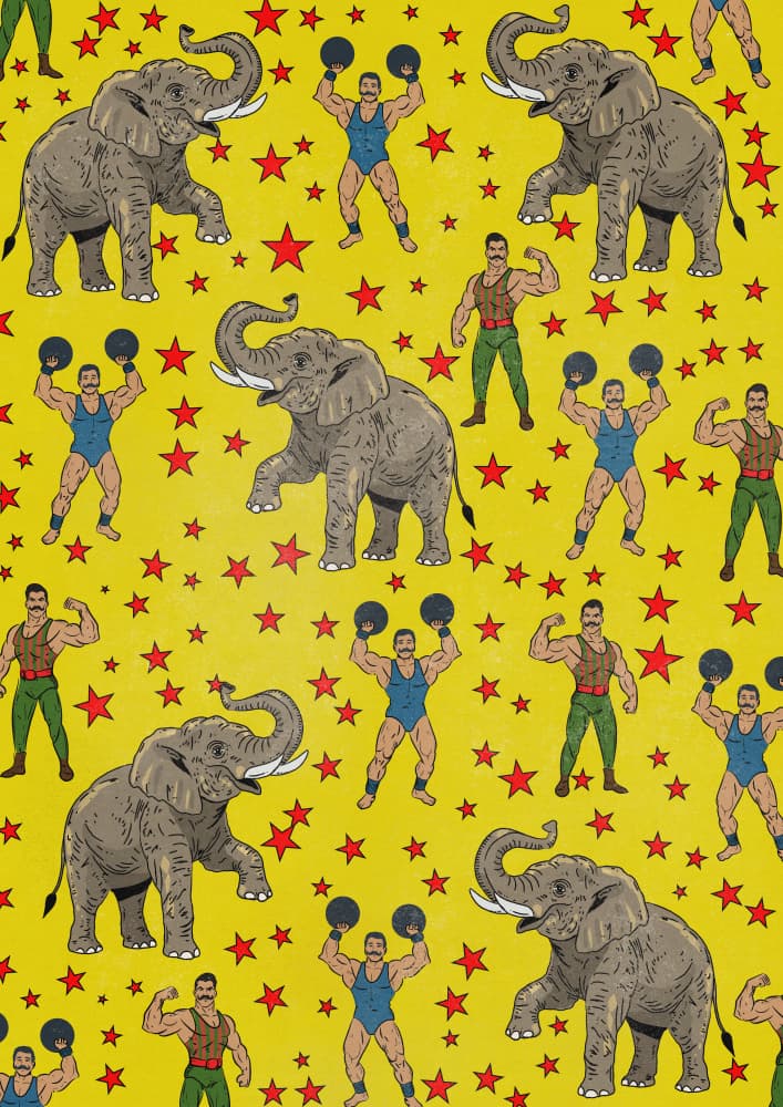 Vintage Circus Strongmen Elephants by Nicholas — canvas wall art