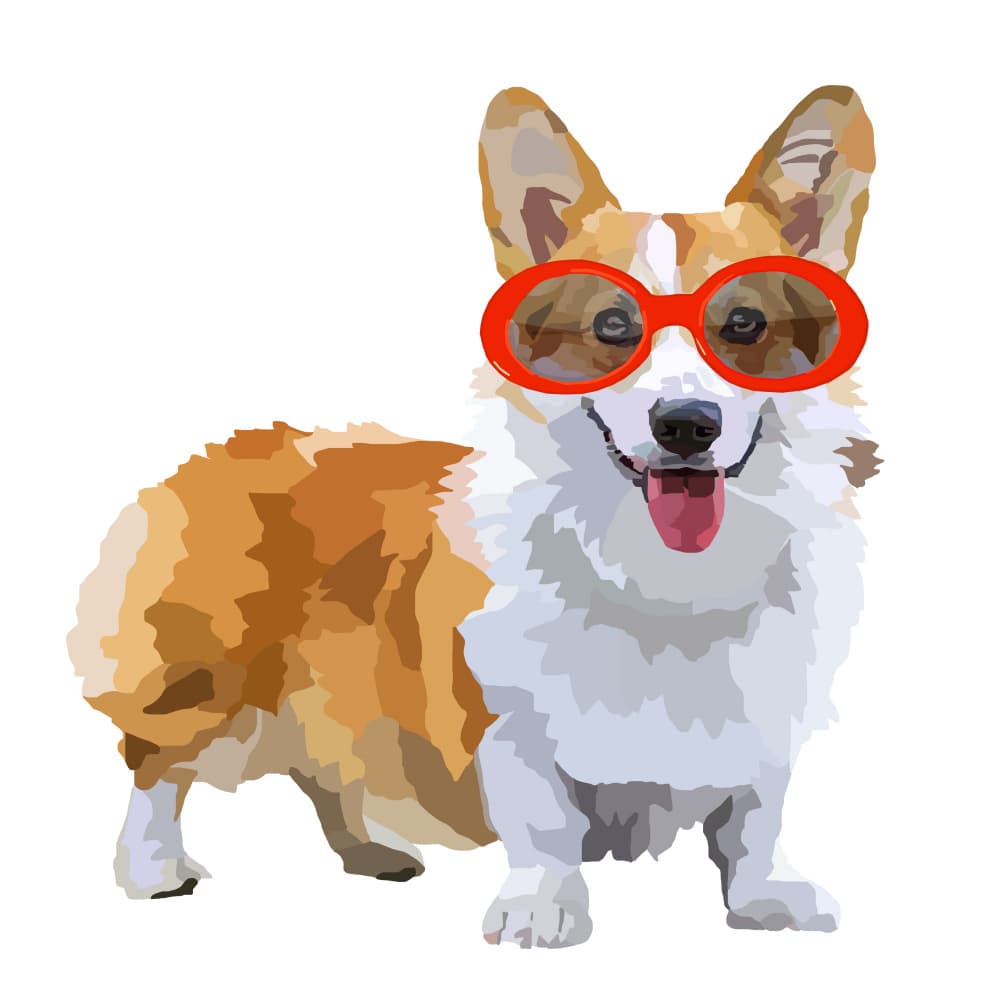 Happy Corgi Red Glasses by Lynnda Rakos — canvas wall art