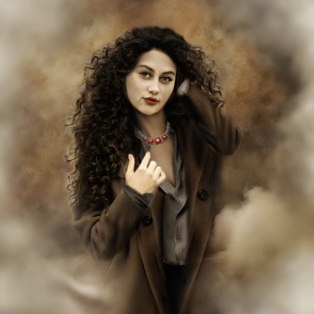 Enigmatic Curls Portrait by Ewa Całkosińska-Kajzer — canvas wall art