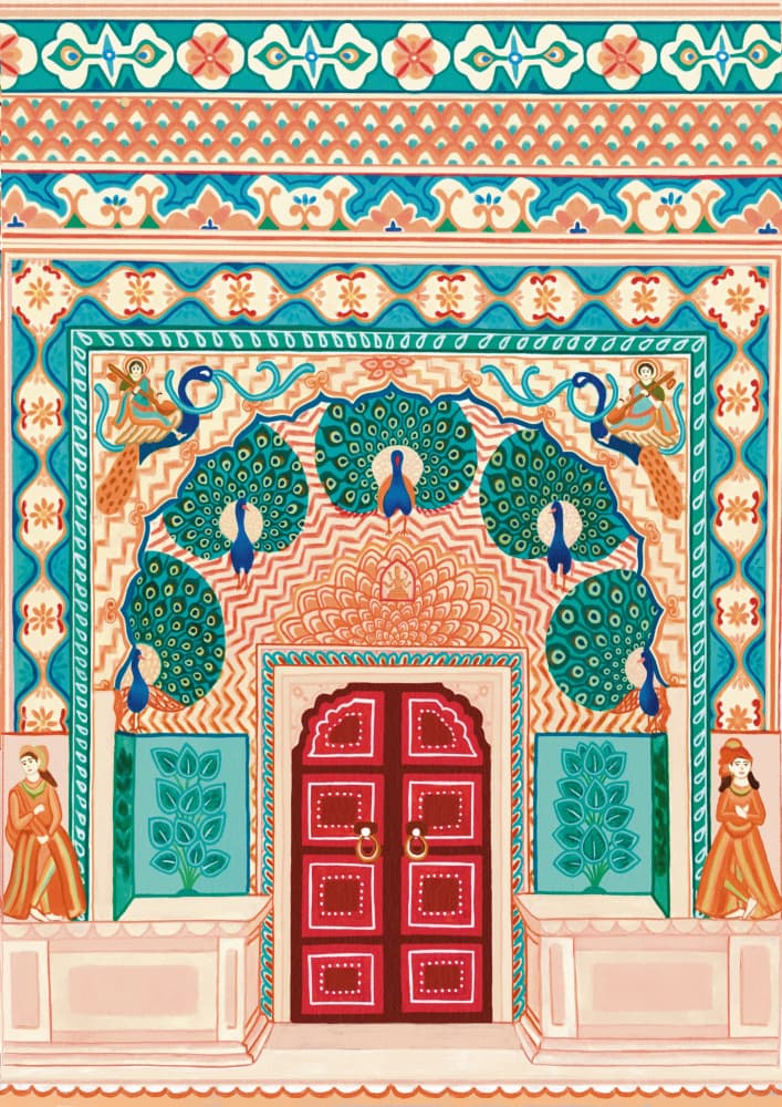 Vibrant Indian Peacock Door by Nidhi Kachhadiya — canvas wall art