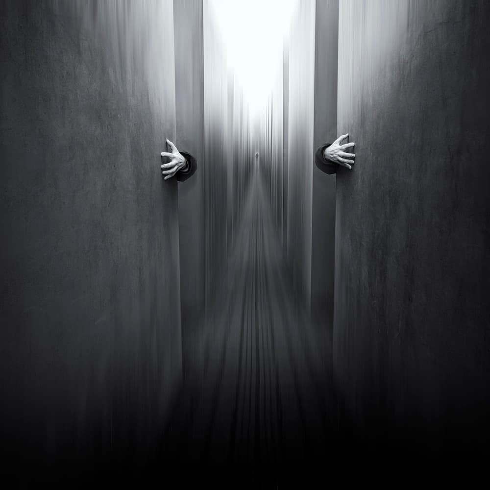 Hands Reaching Light Path by Jean-Marc Aloy — canvas wall art