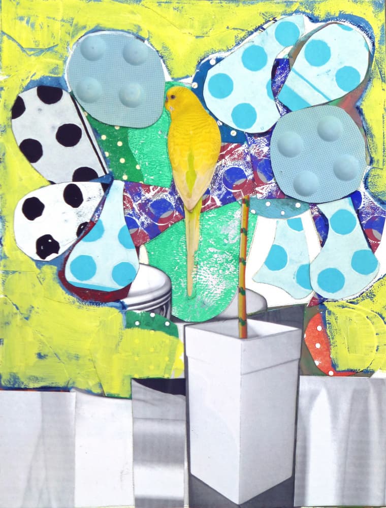 Whimsical Polka Dot Budgie by Pascal Marlin — canvas wall art