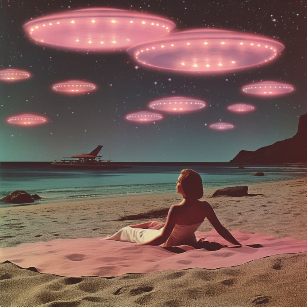 Pink UFO Beach Dream by Samantha Hearn — canvas wall art