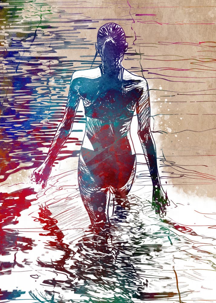 Vibrant Wading Woman by Justyna Jaszke — canvas wall art