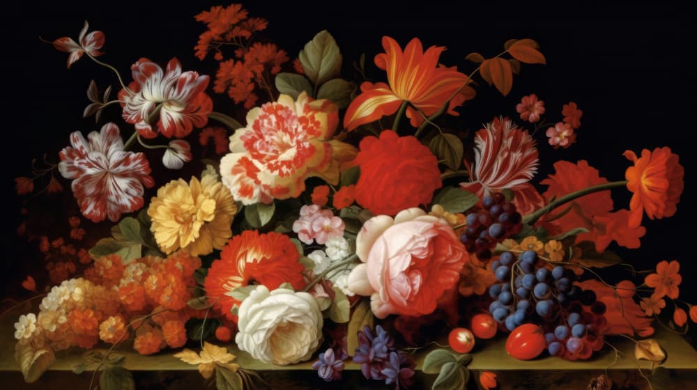 Vibrant Baroque Flowers by Bilge Paksoylu — canvas wall art