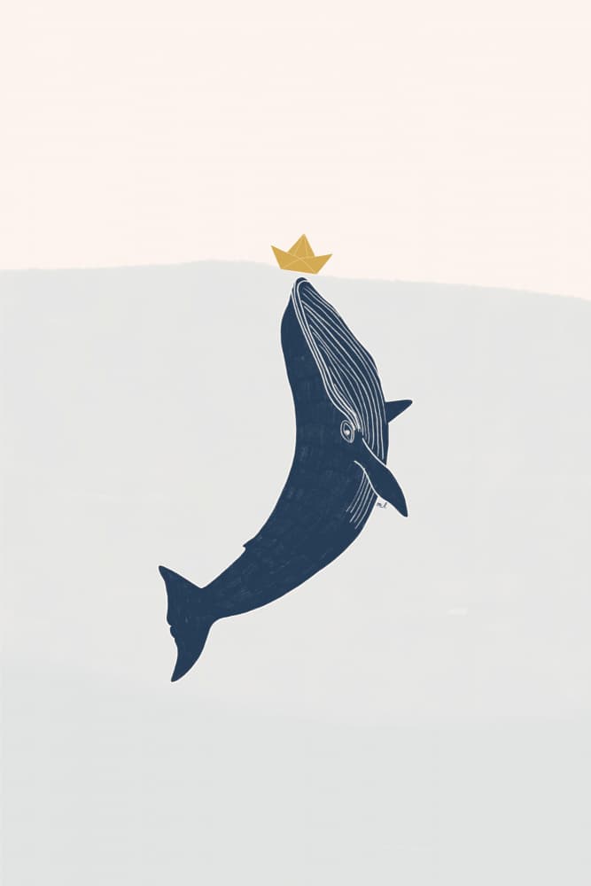 Blue Whale Golden Boat by Menina Lisboa — canvas wall art